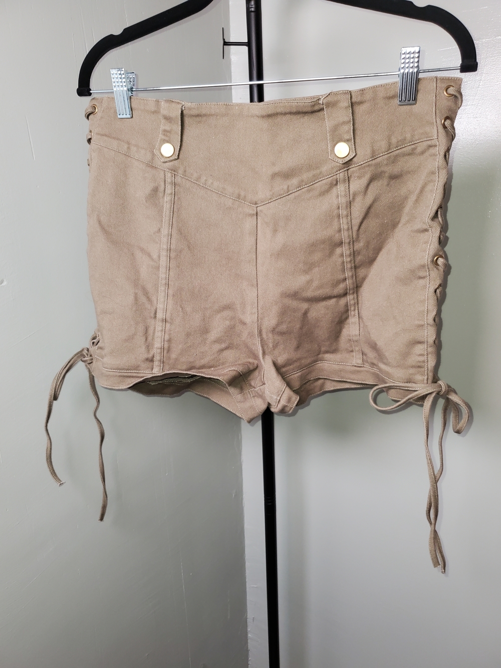 Fashion Nova Tan High-Waist Lace-Up Side Shorts